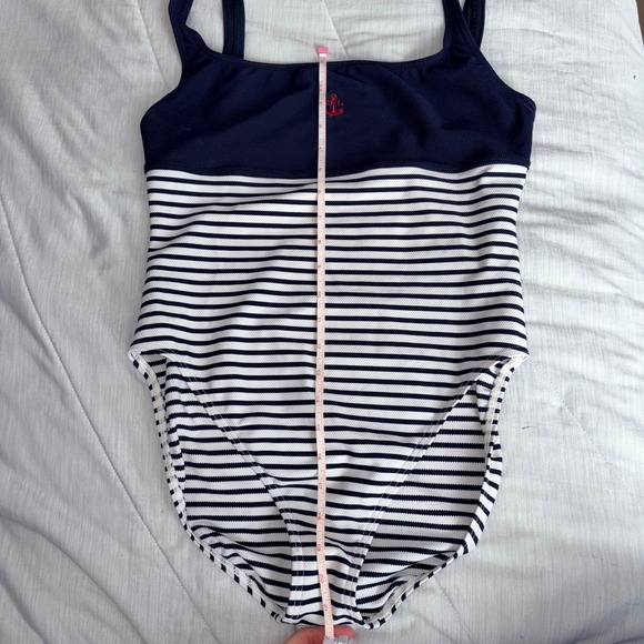 POLO SPORT Ralph Lauren One Piece Swimsuit Navy White Stripe Anchor Logo - Picture 6 of 9